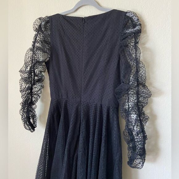 Zimmermann Charm Midi Black Dress Pleated Polka Dot Flocked Tulle Size S/M - Picture 10 of 12